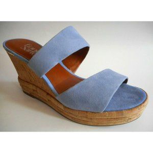 NEW FRANCO SARTO Light Blue Suede Leather Wedge Sandals